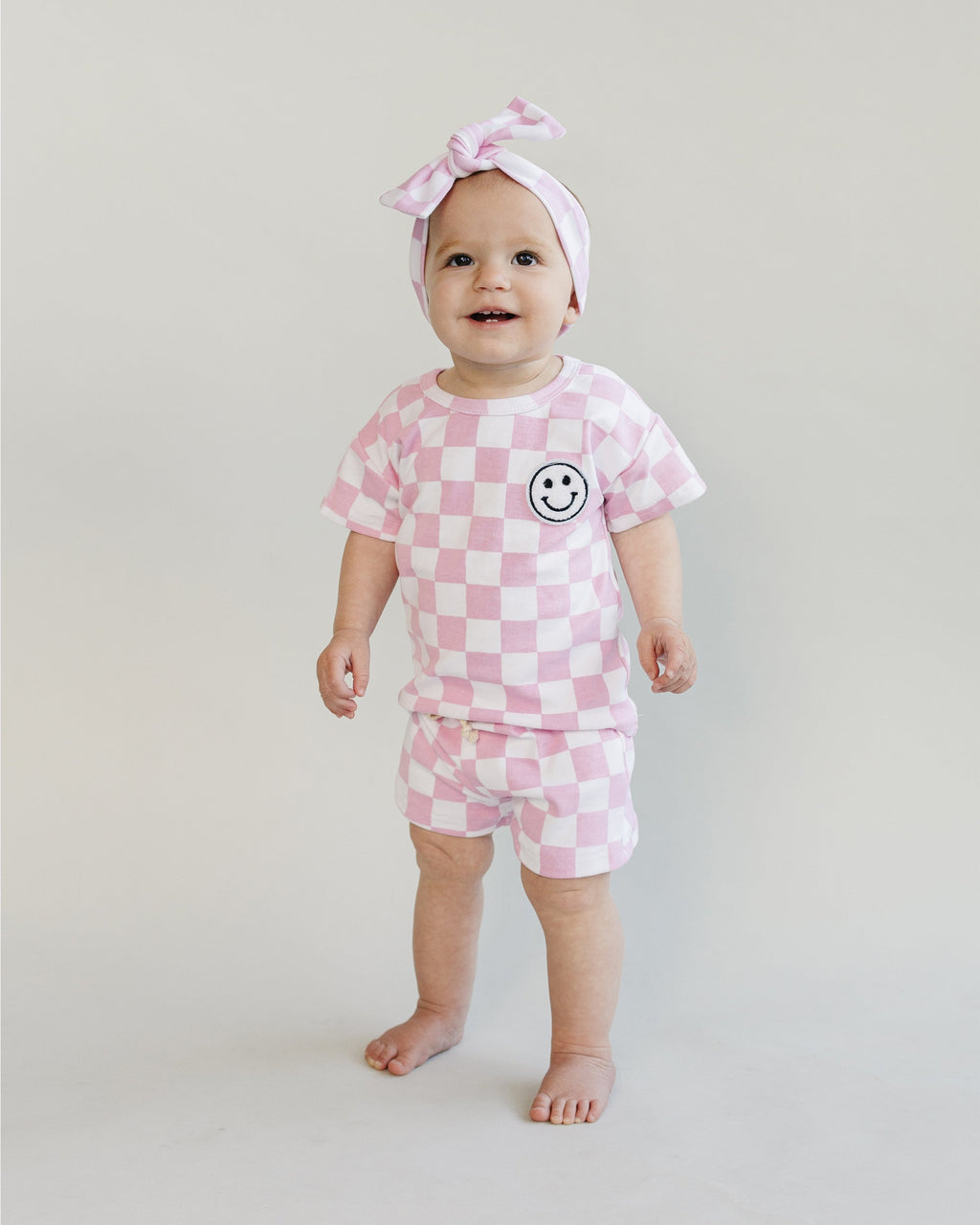 Checkered Shorts Set | Pink