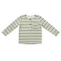 Boys Long Sleeve Henley Shirt in Sage Stripe