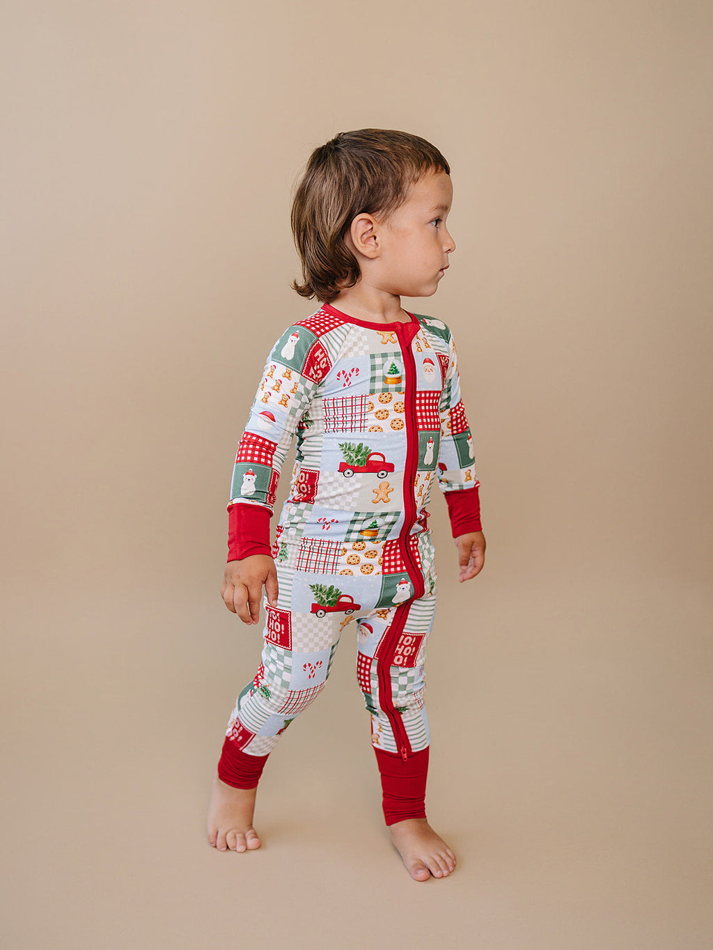 Bamboo Zip Romper | Christmas Patchwork