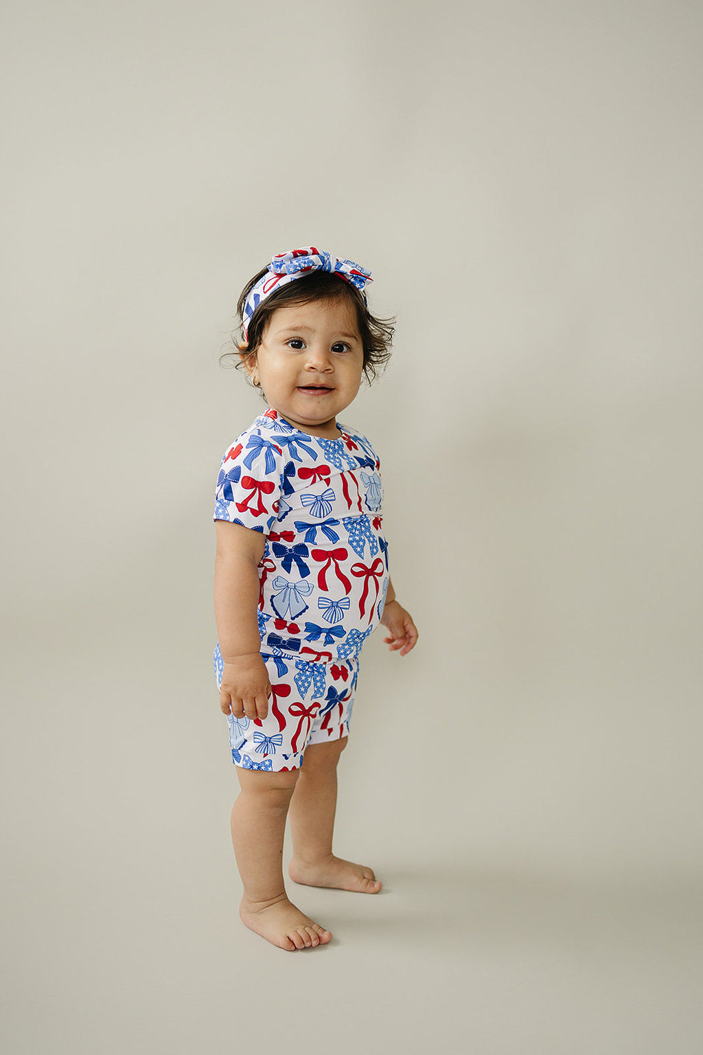Bamboo Shorts Set | Red-White & Bows