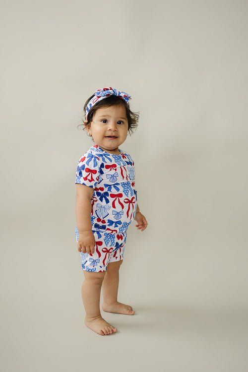 Bamboo Shorts Set | Red-White & Bows