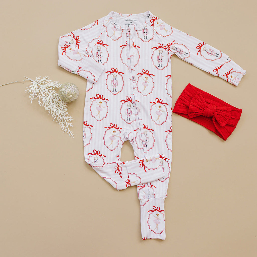 Bamboo Zip Romper | Pink Nutcracker